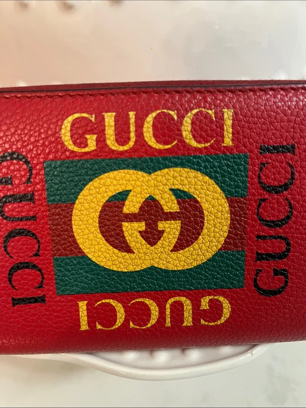 Gucci Red Leather Zip Wallet with Green & Gold Logo - Picture 2 of 10